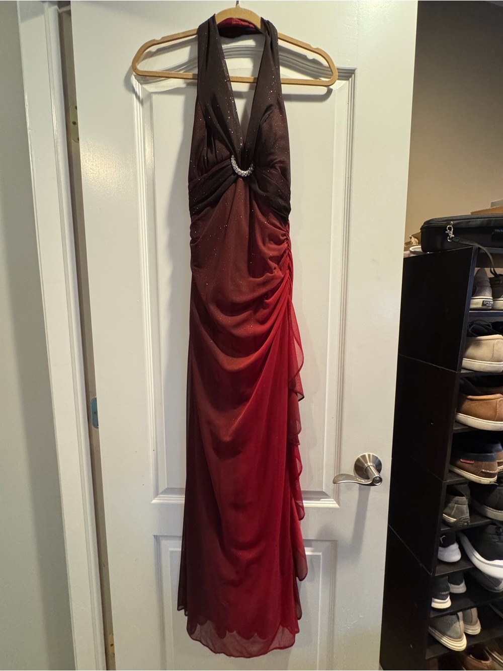 Elegant Halter Ombre Red Evening Dress